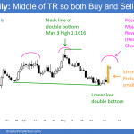 The EURUSD Forex chart has bull and bear candlestick patterns and neutral price action.
