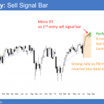 Emini weekly chart has a perfect doji candlestick pattern. it is a sell signal bar and 2nd entry sell signal.
