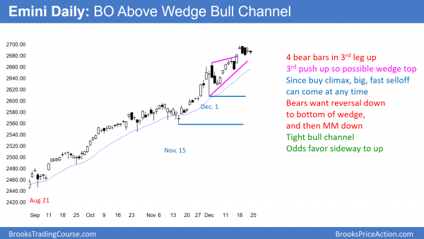 Trump Emini rally could end with government shutdown <br />Emini weekend update: December 23, 2017 3 The daily S&P Emini and cash index has not had a 3% correction in a year.