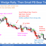 Emini wedge bottom and wedge top then small pullback bear trend to below 200 day moving average