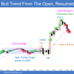Emini bull trend from the open and then trend resumption up after FOMC but is led to exhaustive buy climax and a low 2 top with a trend reversal down