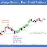 Emini wedge bottom after bug gap down led to measured move up and small pullback bull trend