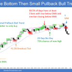 Emini double bottom at the EMA and then a small pullback bull trend with a 20 gap bar buy signal and a late ii and wedge top