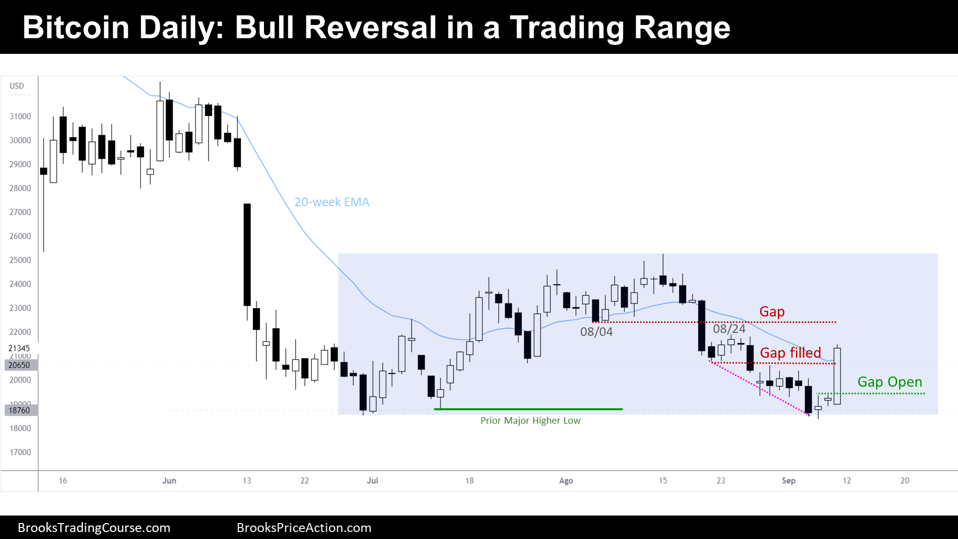 Bitcoin Daily Chart Bull Reversal in Trading Range