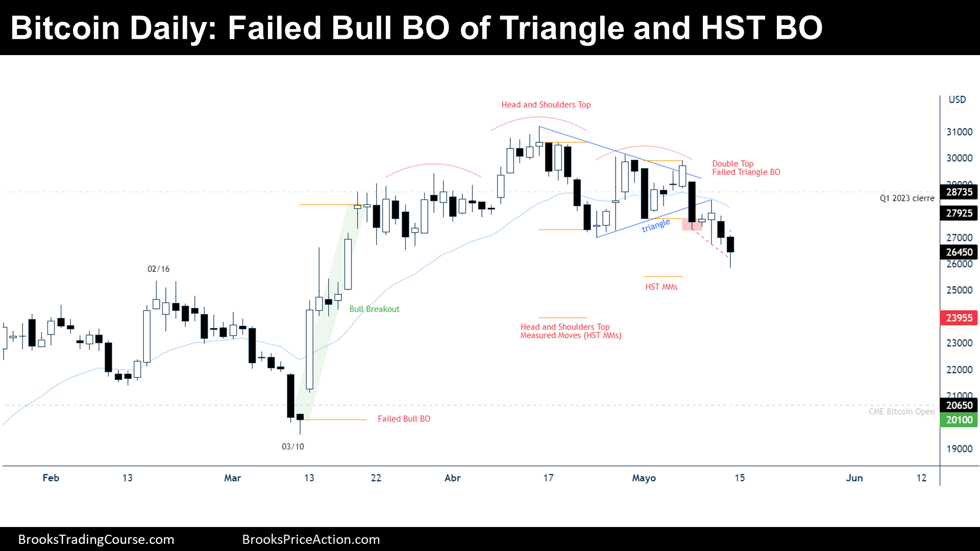 Bitcoin Daily Chart Failed Bull Breakout of Triangle and HST Breakout