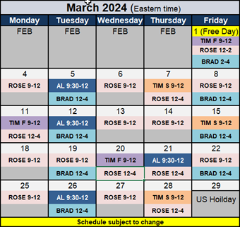BTR Calendar March 2024